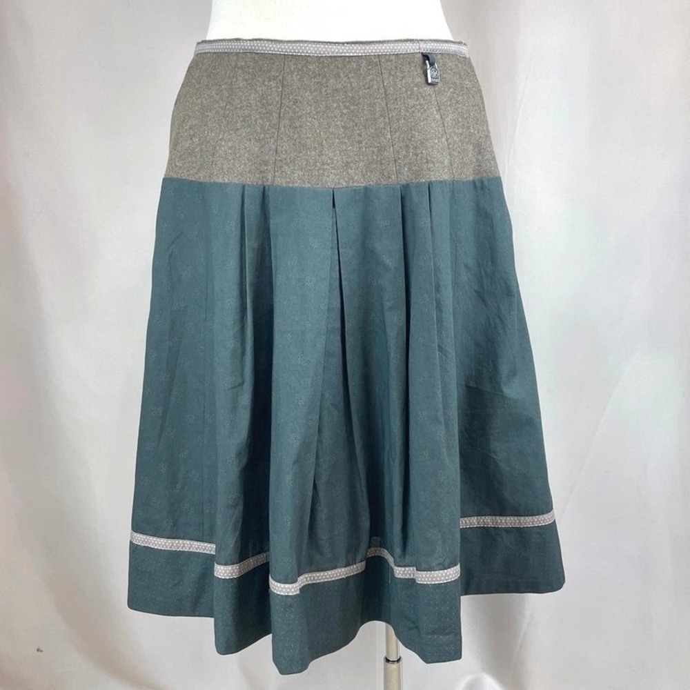 HAMMERSCHMID Pleated Skirt Womens (L) Wool Cotton Military Olive Lined Pockets